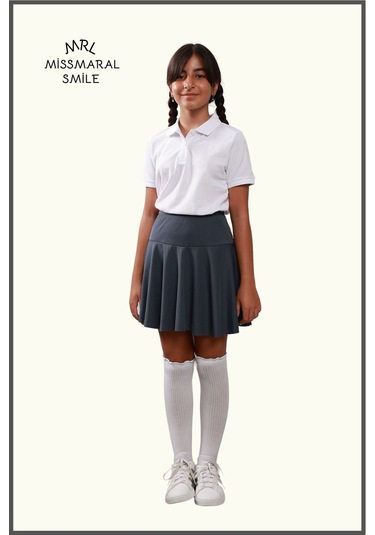 Kız Çocuk Okul Etek Antrasit/ Gri Yüksek Bel Içi Şortlu Okul-oyun-spor-etkinlik Eteği Antrasit