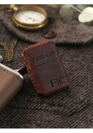 Vagave Kahve Renk Hakiki Deri Kılıflı Zippo Benzinli Çakmak