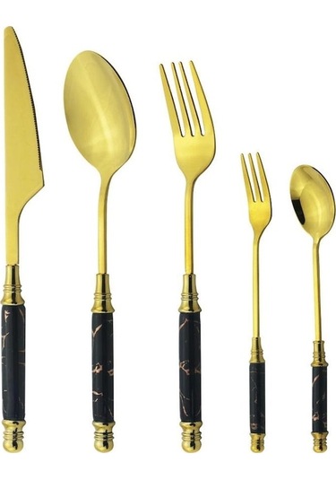 Novahub Siyah - Altın Seramik Sofra Bıçak Çatal Kaşık Çay Kaşığı Kek Çatal Seti Vintage Paslanmaz Çeli Seti Çatal Bıçak Kaşık Tk. 56468786 Siyah - Altın Siyah - Altın