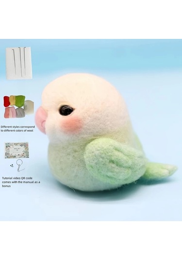 Hightower Mavi Tüylü Papağan İğneleme Keçe Seti - Yeni Başlayanlar İçin Qr Kodlu El Yapımı Oyuncak Mavi