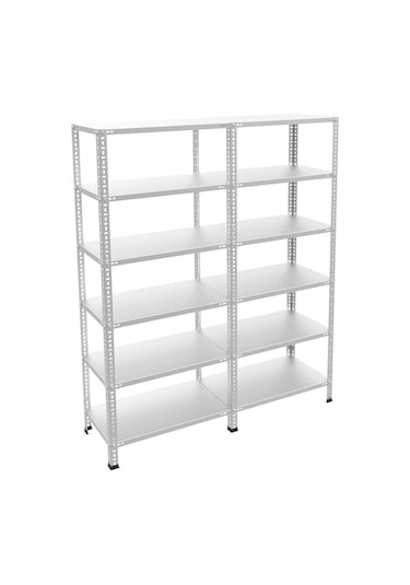 Rafburada 6 Katlı Duble Galvaniz Çelik Raf - Depo, Arşiv, Kiler, Dosya, Market Rafı-43x60 cm-300 cm-1.00 mm