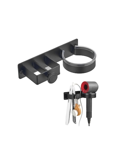 Lichen Saç Kurutma Makinesi Tutucusu, Duvara Monte, Delme Siyah