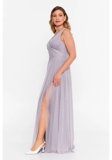 Doridorca Kadın Büyük Beden Sim Detaylı Kolsuz Maxi Abiye Elbise 6111 Vizon Vizon