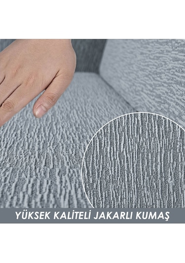 Jakarlı Düz Desen 3 3 1 1 Gri Lastikli Kanepe Örtüsü Lastikli Koltuk Örtüsü Koltuk Kılıfı Takımı Gri