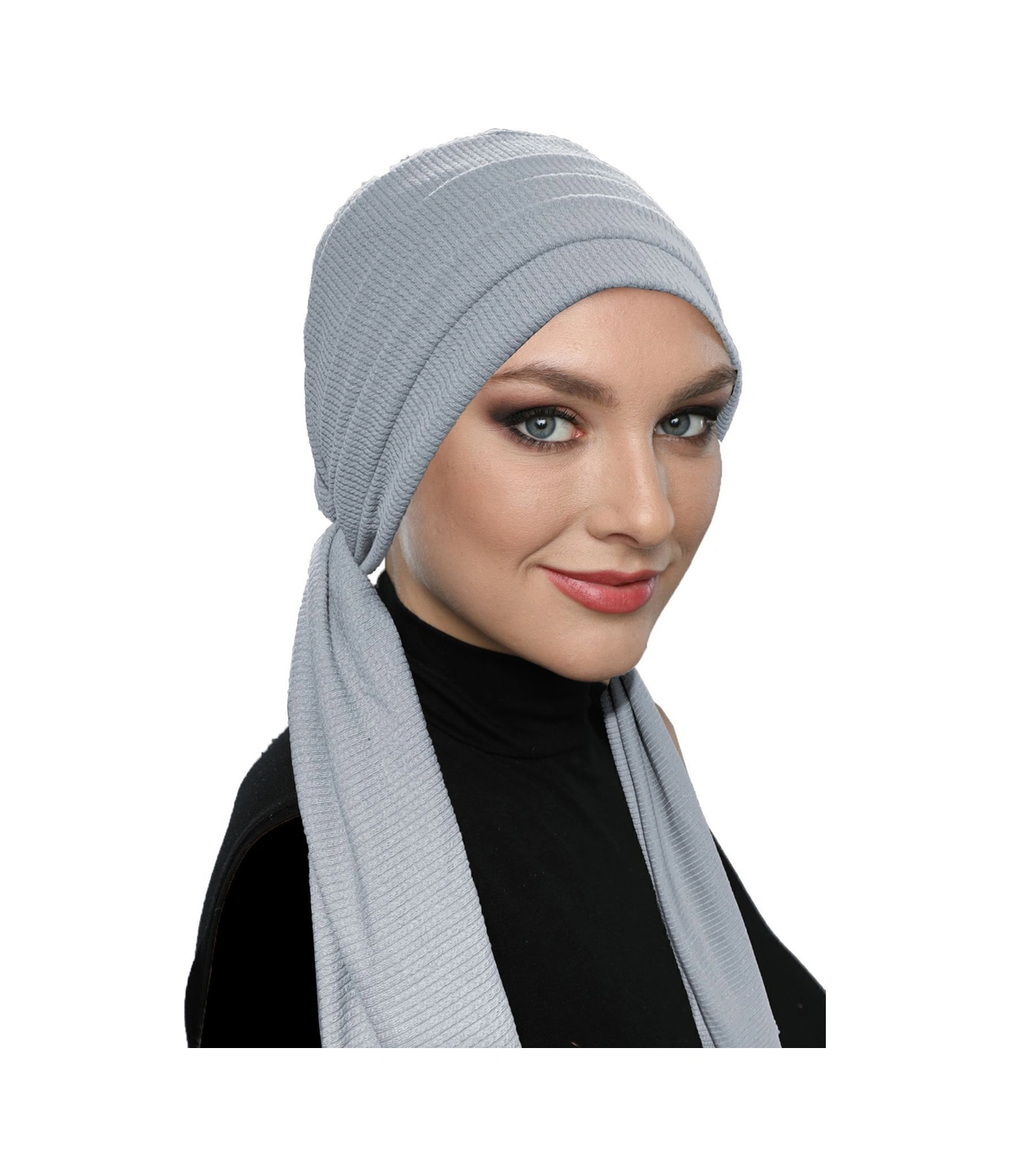 Fitilli Penye Bağlama Açık Gri Hazır Türban Tesettür Bone Açık Gri