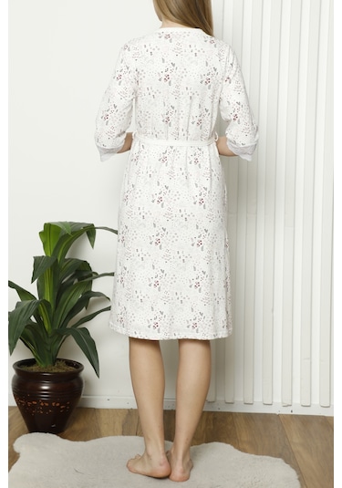 Hamile Sabahlık Tunik Gecelik İkili Takım Likralı Beyaz