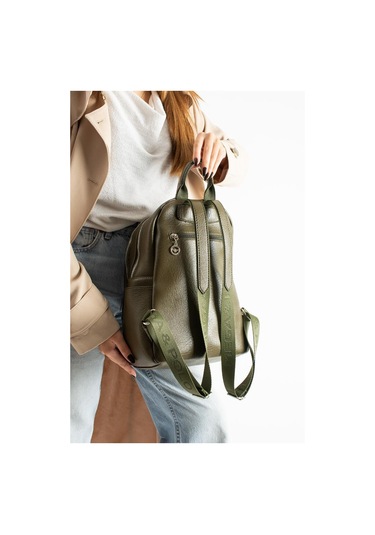 Vegan Deri Kadın Sırt Çantası 35 25 Cm Yağmur İtici Kumaş Mega Bag Günlük Kullanıma Uygun Yeşil