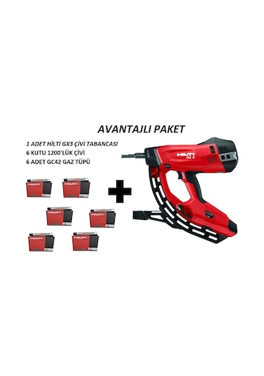 Hilti GX3 Yeni Nesil Gazlı Çivi Çakma Tabanca + 6 Kutu 27MX Çivi + 6 Kutu GC42 Gaz Tüpü