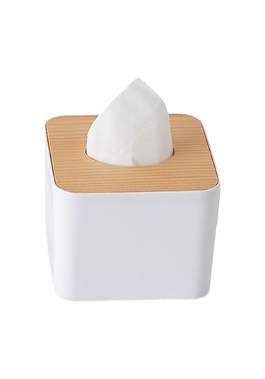 Beyaz Kare Plastik Mendil Kutusu Ahşap Kapaklı Mendil Kutusu Ev, Mutfak, Yemek Odası, Yatak Odası, Banyo, Oturma Odası, Koridor, Ofis İçin Kozmetik Mendil Kutusu