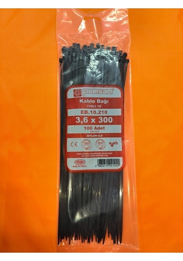 3.6x300 Plastik Cırt Kelepçe Kablo Bağı Siyah 100'lu Paket