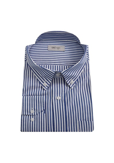 Uki Mavi Çizgili Comfort Fit Gömlek Mavi
