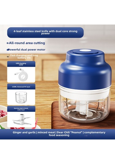 Xiyyadms Kablosuz Mini Elektrikli Sarımsak搅拌机 - Otomatik Karıştırıcı, 250ml Mavi, 4 Yapraklı Bıçaklı Yükseltilmiş Model - Mutfak Aksesuarı Ve Bebek Yemeği Hazırlama Makinesi Diğer