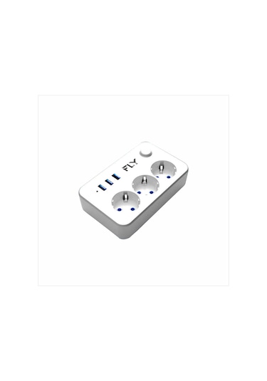 FLY-3406-01 Termal Akım Korumalı 3'lü Priz 3 Usb 2m 2.1A Uzatma K