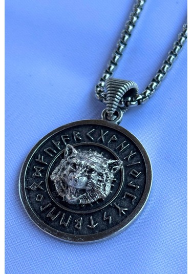 Kurt Viking El İşçiliği Paslanmaz Çelik Zincir Erkek Kolye Gümüş