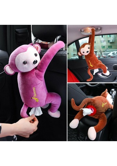 Kahve Yaratıcı Karikatür Maymun Araba Asılı Kağıt Peçete Doku Kutusu Tutucu Taşınabilir Ev Ofis Kağıt Kutusu