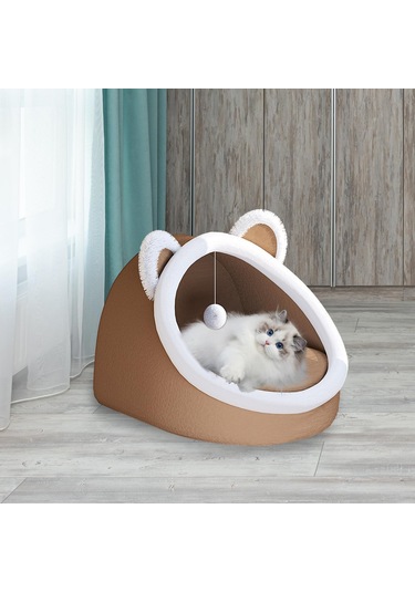 Suntek Top Oyuncaklı Pet Yatak Rahat Kedi Uyku Pedi L-kahverengi