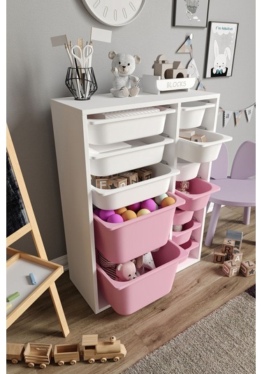%100 Mdf - Medium Duo 12 Sepetli Oyuncak Dolabı Pembe