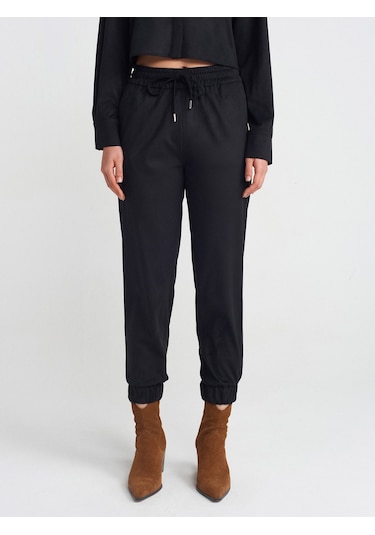 Dilvin 71594 Manşetli Jogger Süet Pantolon Siyah