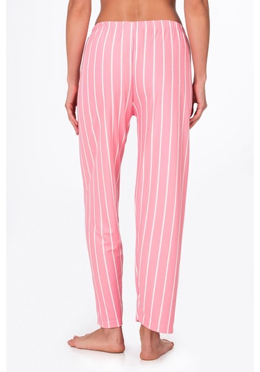 Kompedan Kadın Süet Pembe Çizgili Pijama Tek Alt Desen 14