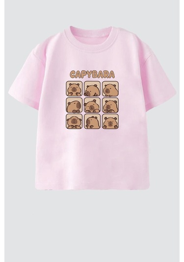 Monila Unisex Çocuk Pamuklu Bisiklet Yaka Baskılı T-shirt Pembe