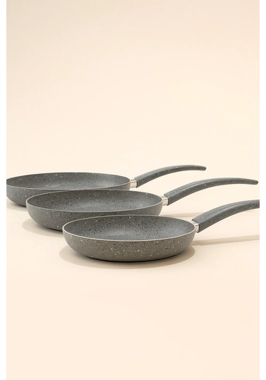 Granit 3 Lü Tava Seti - 24/26/28 Cm Kızartma Tavası Gri