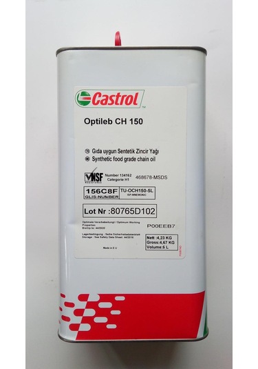 Castrol Optileb Ch 150 Gıda Onaylı Zincir Yağı 5 L