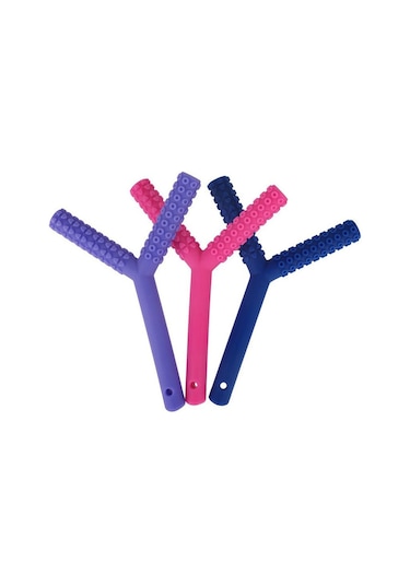 Mor Çocuklar Çiğneme Tüpü Y-şekil Çiğneme Diş Kaşıyıcı Bebek Oral Motor Çiğneme Araçları Tuxtured Auti Mor