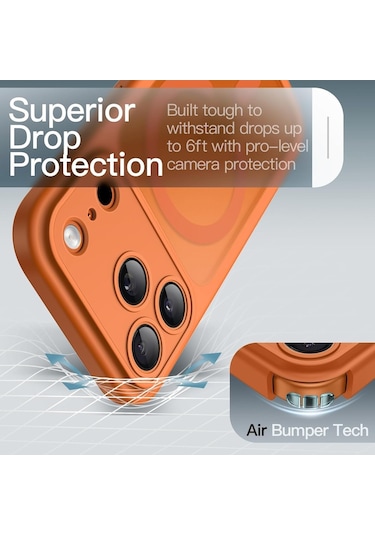 İphone Uyumlu 17 Pro Max Kılıf Mat Magsafe Şarj Özellikli Hassas Buton Yumuşak Turuncu Kenar Turuncu