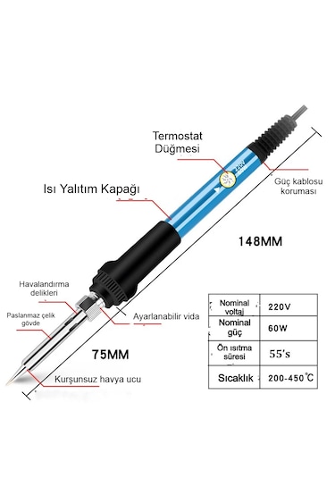 60w Ayarlanabilir Elektrikli Havya Kiti Lehim Dijital Multimetre