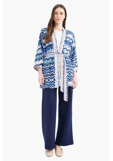 DeFacto Relax Fit Desenli Kuşaklı Kimono D5443AX25SPIN59 İndigo