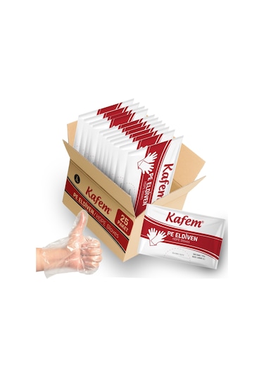 Kafem PE Tek Kullanımlık Şeffaf Eldiven 100 Lü X 25 Paket