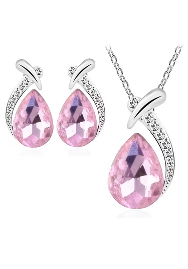 Yeni Collections Damla Taşlı, Trend Zirkon Taş İşlemelitakı Seti Kolye Küpe , Yeni Yıl, Fuşya