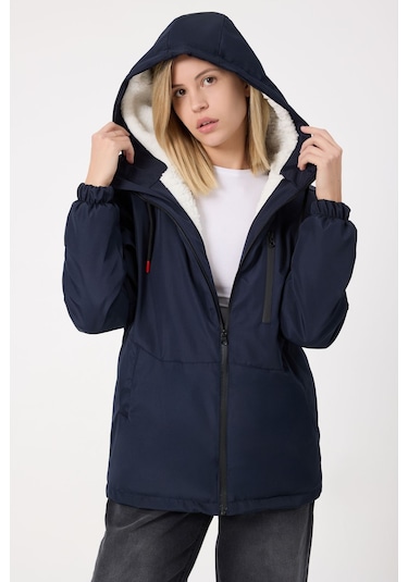 Freemen Kadın Lacivert Kürklü Su Ve Rüzgar Geçirmez Kapüşonlu Kışlık Mont Lacivert