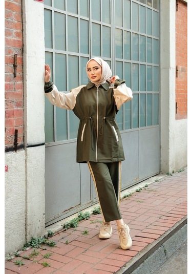 Tesettür Eşofman Takımı Fermuarlı Alt-üst Takım Haki 448 Haki