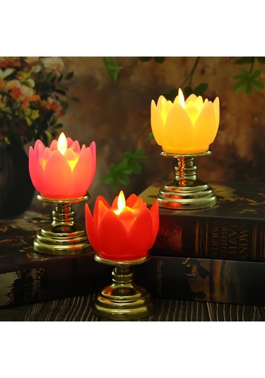 Led Elektronik Mum Lotus Lambası Dekoratif Işıklar Kırmızı Pembe Siyah
