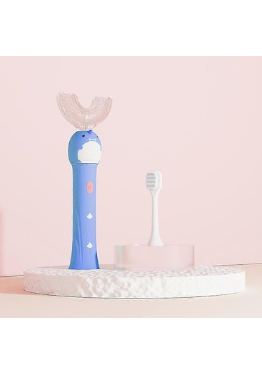 Dinasour Desen Elektrikli Diş Fırçası Düz Tod Ve U Şekilli Çocuklar İçin Değiştirilebilir Mavi