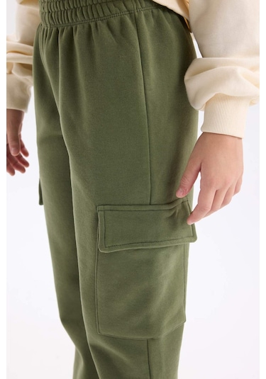 DeFacto Kız Çocuk Kargo Cepli Beli Paçası Lastikli Jogger Eşofman Altı D2292A824WNKH210 Haki