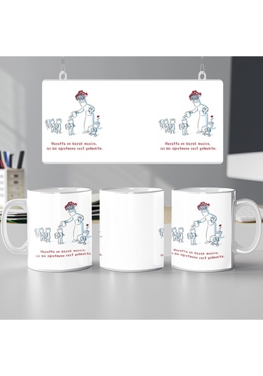 Öğretmenler Günü Kupa Bardak Hayatta En Büyük Mucize İyi Bir Öğretmene Rast Gelmektir Yazılı Beyaz