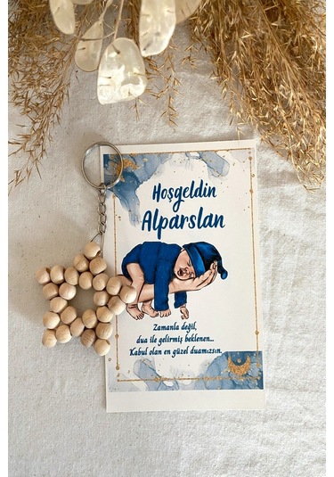 30 Adet Lacivert Bebek Konsept Kartlı Anahtarlık - Bebek Hediye
