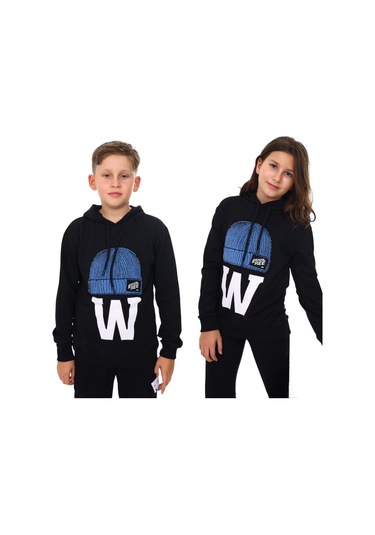 Çocuk Bere Baskılı Ve İşlemeli Kapüşonlu Sweatshirt-13410-siyah Siyah