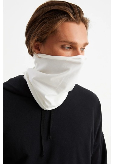 Erkek 4 Fonksiyonlu Koruyucu Pamuklu, Esnek, Terletmez, Bandana, Boyunluk, Maske - Tek Ebat / Beyaz Beyaz