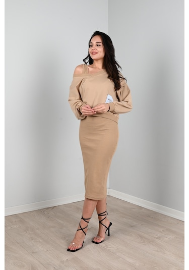 Koza Butik Kadın Askılı Sweatshirtli Elbise 3711-23 001