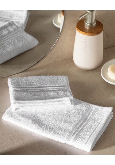 Maynor Bordürü Floşlu 2'li %100 Pamuk El Havlusu - Beyaz 8684427114384 Beyaz