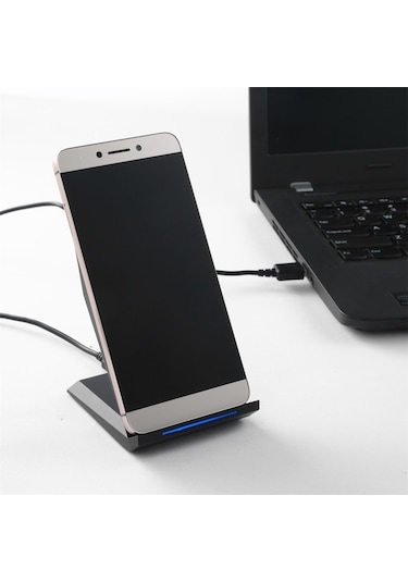 Leshp Led Gösterge Işığı İki Coiils Akıllı Telefon Hızlı Kablosuz Şarj Pedi -siyah