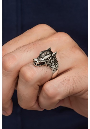 Yüzük Sanatı Kurt Motif Yazılı 925 Gümüş Erkek Yüzük