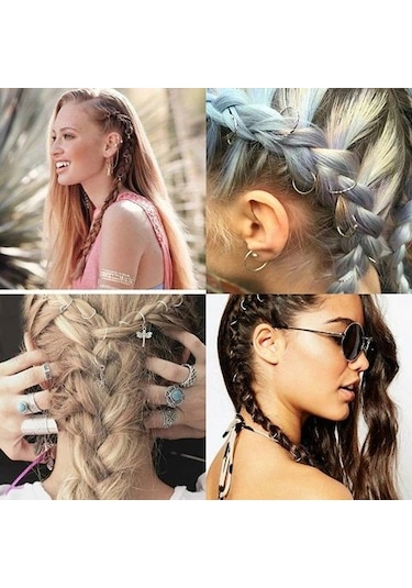 Saç Piercingi - Saç Yüzüğü - Silver Çok  Renkli