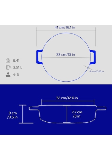 Lava Döküm Çok Amaçlı Yayvan Tencere Döküm Demir Yekpare Kulplu Edition Serisi Çap 32cm. 001