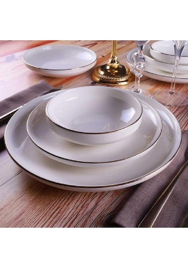Porselen Elif 24 Parça Altın File-star Yemek Takımı