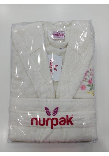 Nurpak Kadife Jakarlı Çocuk Bornozu Krem