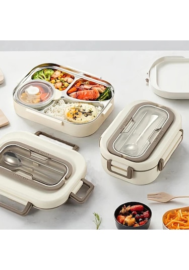 Pazly Paslanmaz Çelik Kahverengi İki Kareli Bento Set, İzolasyonlu Sızdırmaz, Mikrodalga Uygun, Çatal Kaşık Hediyeli Altın, Guangdong, Çin İmalatı Altın